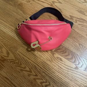 Leather Pink Waist Bag with Gold Hardware